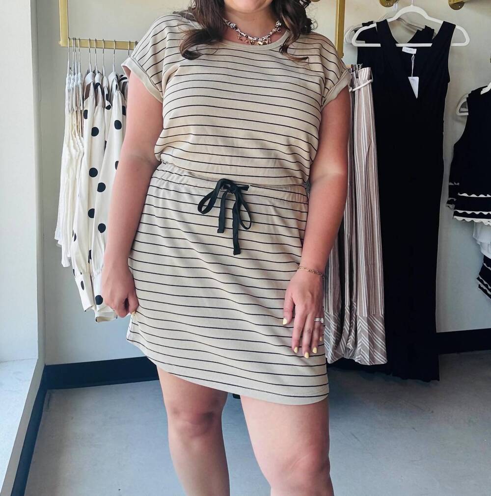 NEW THREAD & SUPPLY women's stripe gardenia dress in black or dark navy